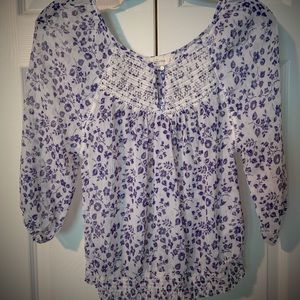 White blue floral sheer Abercrombie top